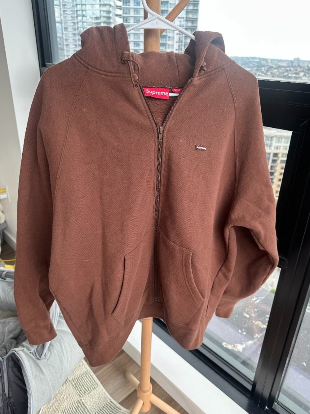 Supreme Small Box Logo Zip-Up Hoodie Chocolate Brown Size L